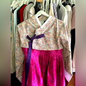 Korean Hanbok (traditional dress) floral design & fuchsia pink dress